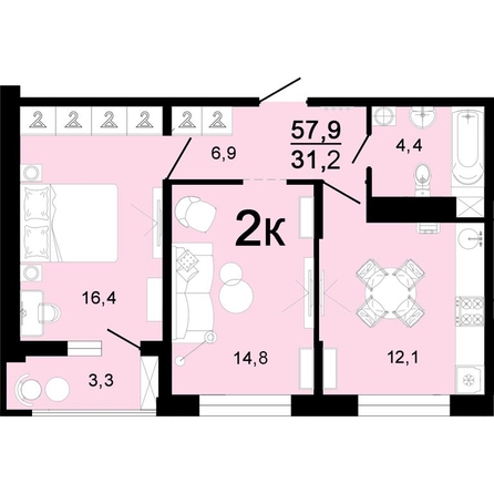 
   Продам 2-комнатную, 57.9 м², Ярославского ул, 111А

. Фото 1.