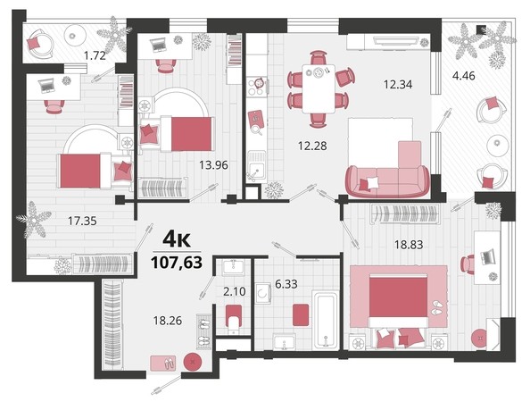 
   Продам 4-комнатную, 107.63 м², Родные просторы, литера 24

. Фото 4.