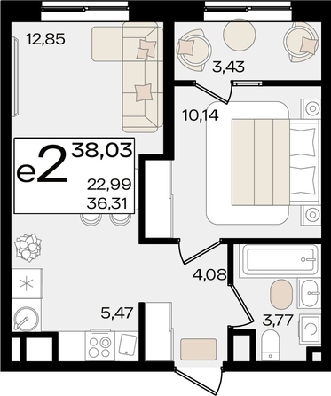 
   Продам 2-комнатную, 38.03 м², Патрики, литер 1.1

. Фото 2.