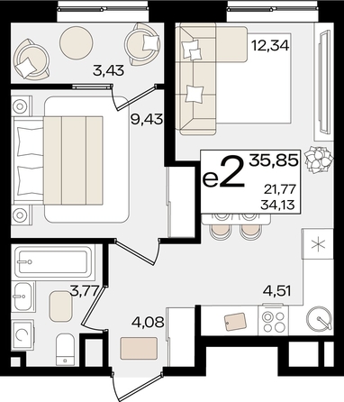 
   Продам 2-комнатную, 35.85 м², Патрики, литер 1.5

. Фото 2.