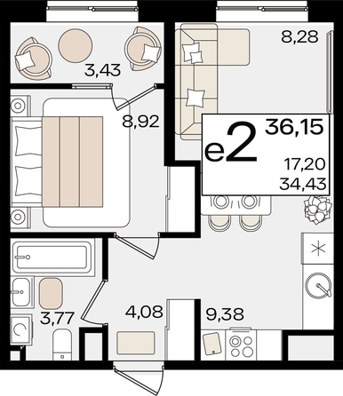 
   Продам 2-комнатную, 36.15 м², Патрики, литер 1.5

. Фото 2.