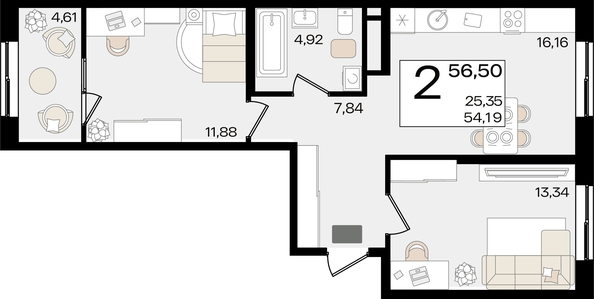 
   Продам 2-комнатную, 56.5 м², Патрики, литер 1.3

. Фото 2.