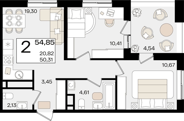 
   Продам 2-комнатную, 54.85 м², Патрики, литер 1.3

. Фото 2.