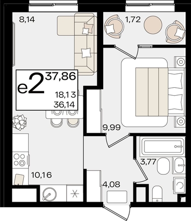 
   Продам 2-комнатную, 37.86 м², Патрики, литер 1.4

. Фото 2.