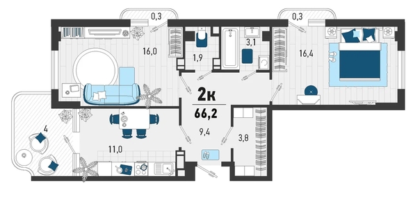 
   Продам 2-комнатную, 63.3 м², Конечная ул, 2

. Фото 22.