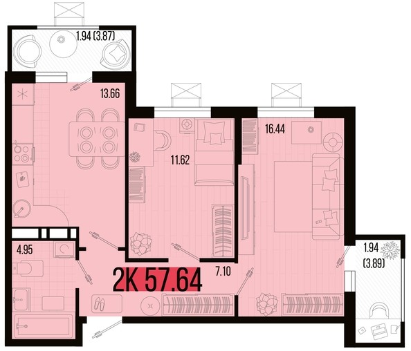 
   Продам 2-комнатную, 57.64 м², Цветной бульвар, литер 2

. Фото 4.