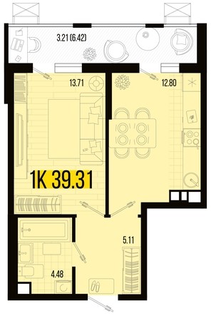 
   Продам 1-комнатную, 39.31 м², Цветной бульвар, литер 3

. Фото 4.
