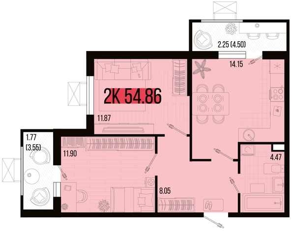 
   Продам 2-комнатную, 54.86 м², Цветной бульвар, литер 3

. Фото 4.