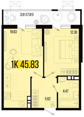 
   Продам 1-комнатную, 45.83 м², Цветной бульвар, литер 1

. Фото 4.