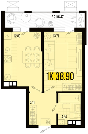 
   Продам 1-комнатную, 38.9 м², Цветной бульвар, литер 1

. Фото 8.