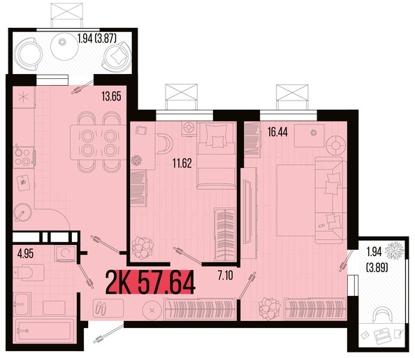 
   Продам 2-комнатную, 57.64 м², Цветной бульвар, литер 1

. Фото 4.