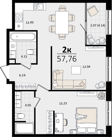 
   Продам 2-комнатную, 57.76 м², Патрики, литер 4.1

. Фото 4.