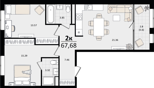 
   Продам 2-комнатную, 67.68 м², Патрики, литер 5.1

. Фото 4.