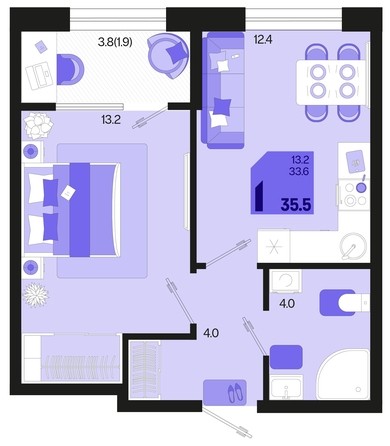 
   Продам 1-комнатную, 35.5 м², Первое место, квартал 1.1, литер 2

. Фото 2.