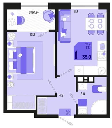 
   Продам 1-комнатную, 35 м², Первое место, квартал 1.1, литер 2

. Фото 1.