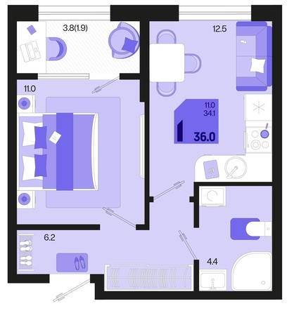 
   Продам 1-комнатную, 36 м², Первое место, квартал 1.3, литер 2

. Фото 1.