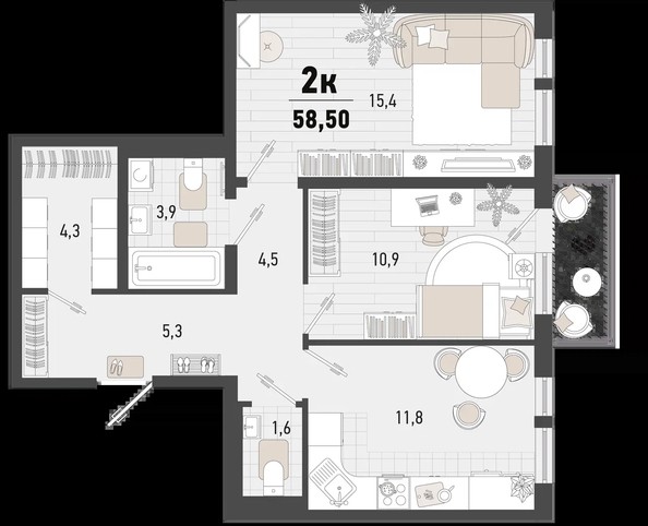 
   Продам 2-комнатную, 58.5 м², Барса, 2В литер

. Фото 1.