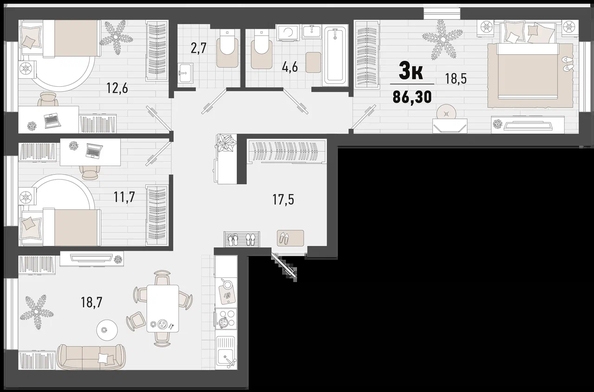 
   Продам 3-комнатную, 86.3 м², Барса, 4В литер

. Фото 1.