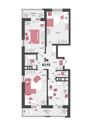 
   Продам 3-комнатную, 83.92 м², Родные просторы, литера 20

. Фото 2.