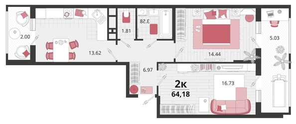 
   Продам 2-комнатную, 64.18 м², Родные просторы, литера 21

. Фото 8.