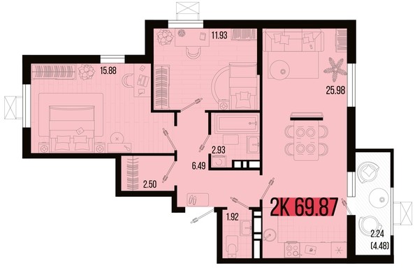 
   Продам 2-комнатную, 69.87 м², Цветной бульвар, литер 2

. Фото 4.