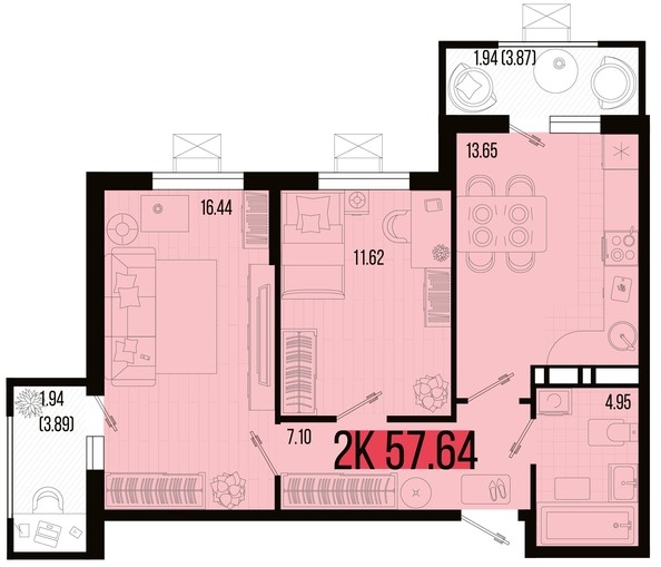 
   Продам 2-комнатную, 57.64 м², Цветной бульвар, литер 3

. Фото 4.