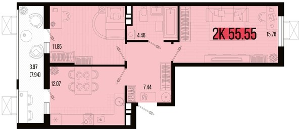 
   Продам 2-комнатную, 55.55 м², Цветной бульвар, литер 3

. Фото 4.