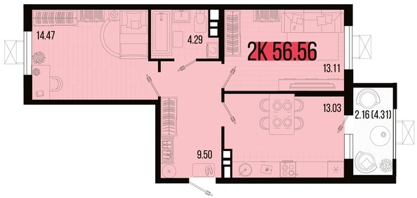 
   Продам 2-комнатную, 56.56 м², Цветной бульвар, литер 3

. Фото 4.