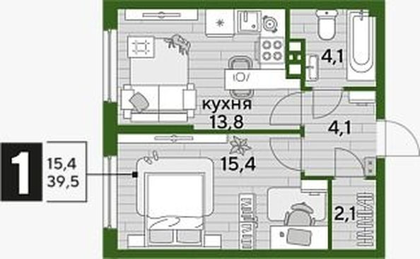 
   Продам 1-комнатную, 39.5 м², DOGMA PARK (Догма парк), литера 10

. Фото 5.