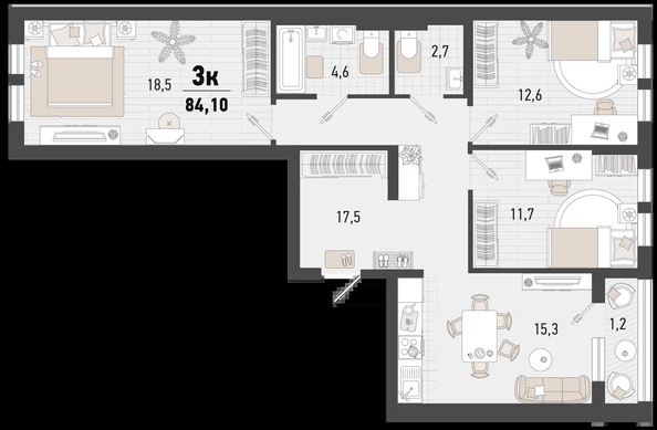 
   Продам 3-комнатную, 84.1 м², Барса, 4В литер

. Фото 2.