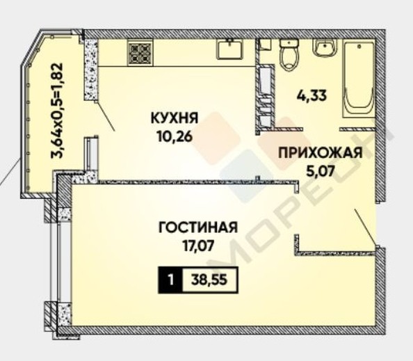 
   Продам 1-комнатную, 38 м², Григория Булгакова ул, 10

. Фото 6.