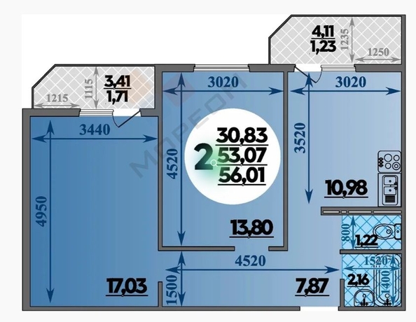 
   Продам 2-комнатную, 53.6 м², Александра Сапрунова ул, 9

. Фото 8.