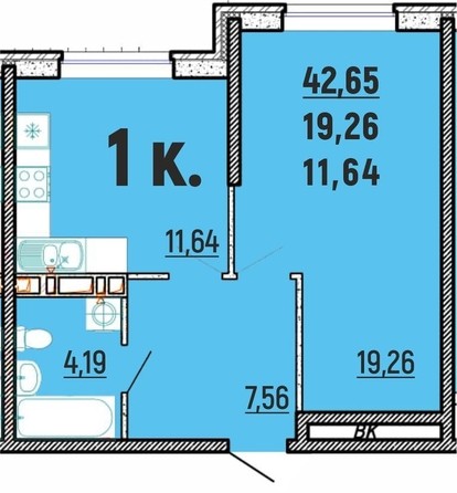 
   Продам 1-комнатную, 42.65 м², Клубный дом Агой

. Фото 1.