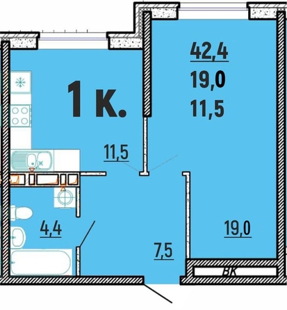 
  Продается 1-комн. квартира, 42.4 м², ЖК Клубный дом Агой
. Фото 1.