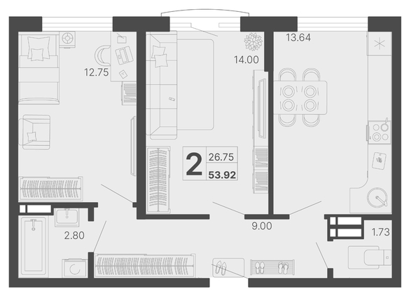 
   Продам 2-комнатную, 53.92 м², Краснодонская ул, 46

. Фото 1.