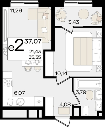 
   Продам 2-комнатную, 37.07 м², Патрики, литер 1.1

. Фото 8.