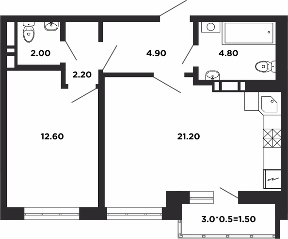 
   Продам 1-комнатную, 49.4 м², Мурата Ахеджака ул, 12

. Фото 1.