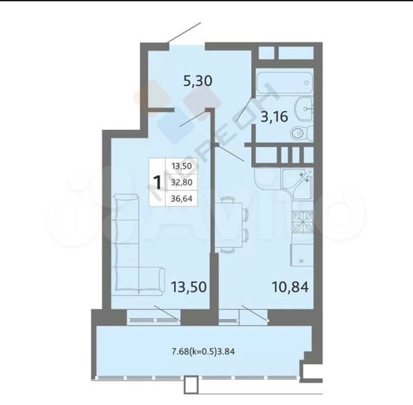 
   Продам 1-комнатную, 36.7 м², Садовая ул, 159к2

. Фото 22.