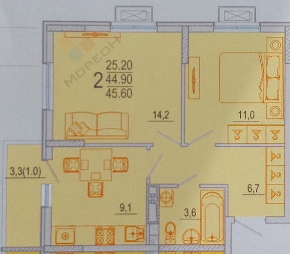 
   Продам 2-комнатную, 44.9 м², Даниила Смоляна ул, 65к1

. Фото 2.