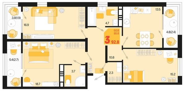 
   Продам 3-комнатную, 92.8 м², Первое место, квартал 1.10 литер 1

. Фото 1.