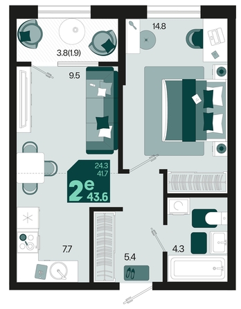 
   Продам 2-комнатную, 43.6 м², Первое место, квартал 1.10, литер 2

. Фото 1.