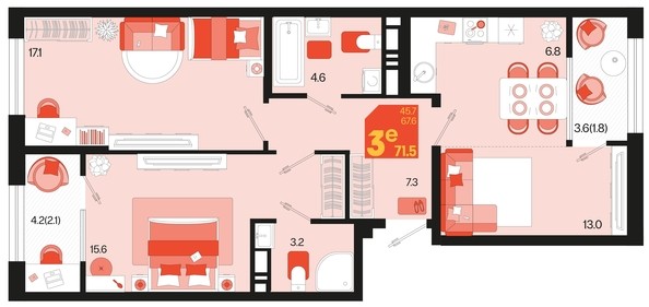 
   Продам 3-комнатную, 71.5 м², Первое место, квартал 1.10 литер 1

. Фото 1.