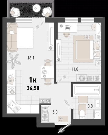 
   Продам 1-комнатную, 36.5 м², Барса, 3В литер

. Фото 2.