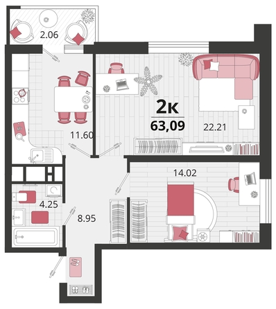 
   Продам 2-комнатную, 63.09 м², Родные просторы, литера 23

. Фото 8.