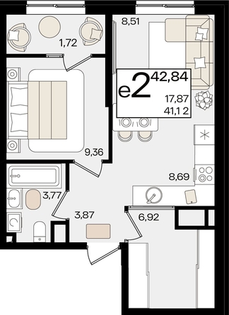 
   Продам 2-комнатную, 42.84 м², Патрики, литер 1.4

. Фото 8.