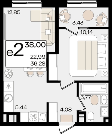 
   Продам 2-комнатную, 38 м², Патрики, литер 1.1

. Фото 7.