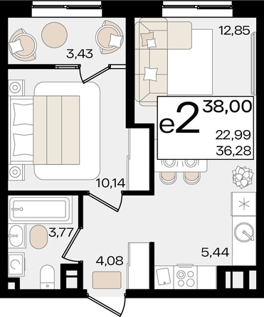 
   Продам 2-комнатную, 38 м², Патрики, литер 1.1

. Фото 8.