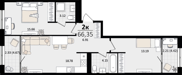 
   Продам 2-комнатную, 66.35 м², Патрики, литер 4.1

. Фото 7.