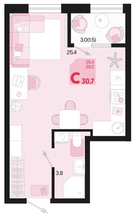
   Продам 1-комнатную, 30.7 м², Первое место, квартал 1.1, литер 1

. Фото 1.