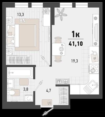 
   Продам 1-комнатную, 41.1 м², Барса, 4В литер

. Фото 1.